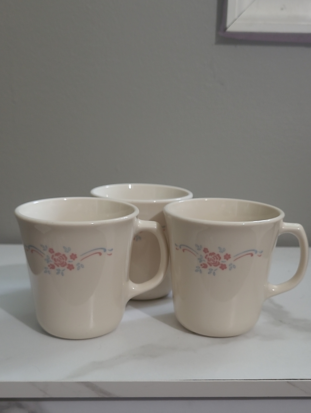 Vintage Corningware English Rose Cream Floral Ceramic Coffee Mug - Set of 3